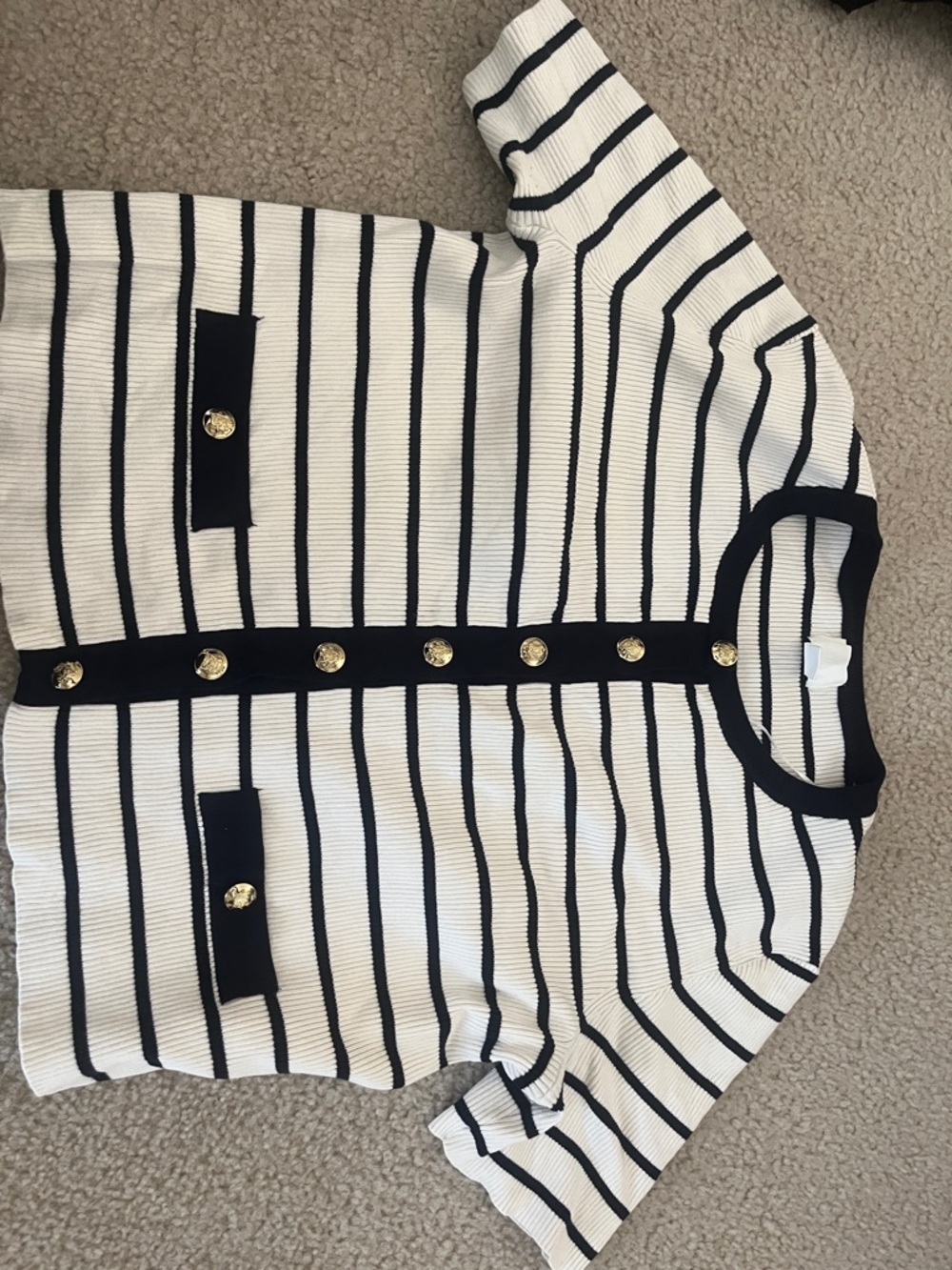 Navy and White Striped Button-Front Cardigan